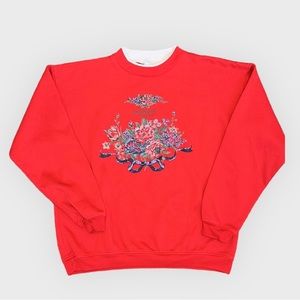 Vintage Sweatshirt Pullover Crewneck Top Grandma Floral XS S Small